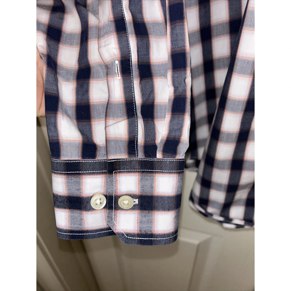 Banana republic soft wash tailor slim fit XL men's LS blue and white plaid shirt